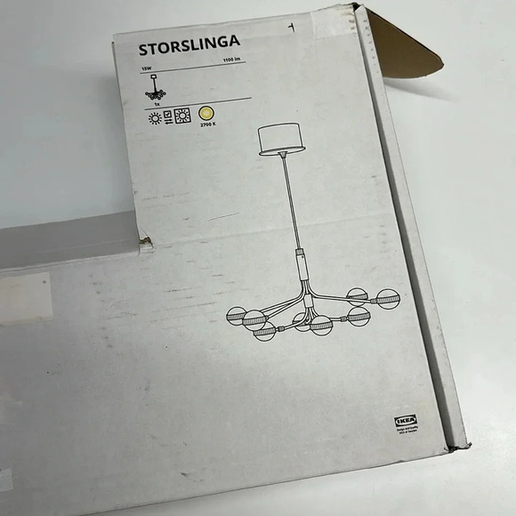 Ikea Storslinga LED Chandelier 8 Arm Black White 1100 Lumen 27.5" x 11.5 " New - Picture 2 of 9